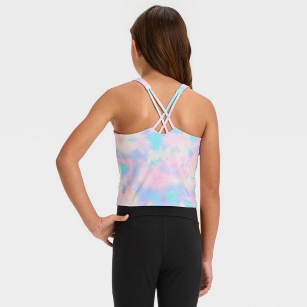 All in Motion Girls Pink Blue Purple Tie Dye Cropped Tank Top - Picture 2 of 11